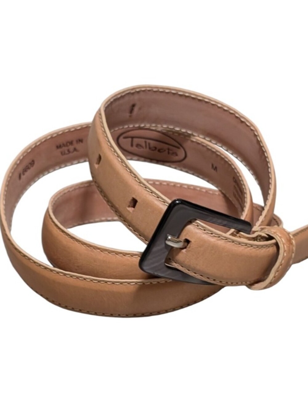 Vtg Talbots Tan Leather Belt size Medium Classic Preppy Minimalist skinny USA